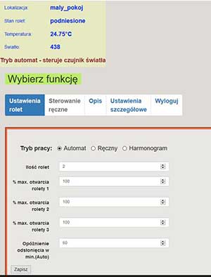 ustawienia rolet